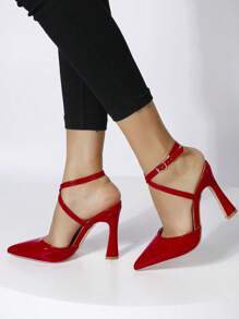 Women's Red Patent Leather Pointed Toe High Heel Pumps - Red - View 2
