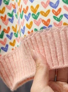 女童超暖和絨毛愛心圖案長袖毛衣 - 粉色 - 查看 8