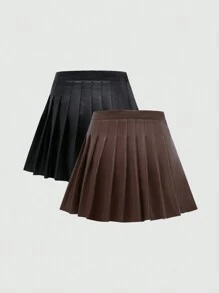 SHEIN Unity 女式人造皮褶裙 - 彩色 - 查看 2
