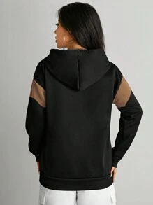 SHEIN EZwear Của phụ nữ Khối màu Dây rút Hoodie - Nhiều màu - Xem 2