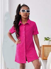 SHEIN Girls' Everyday Casual Knitted Jacquard Shirt Dress