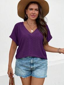 EMERY ROSE 大尺碼女款 V 領蝙蝠短袖 T 卹 - 紫色 - 查看 3
