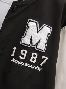 SHEIN Boys' Spring Color Block Letter Print Casual Jacket - Black and White - View 5