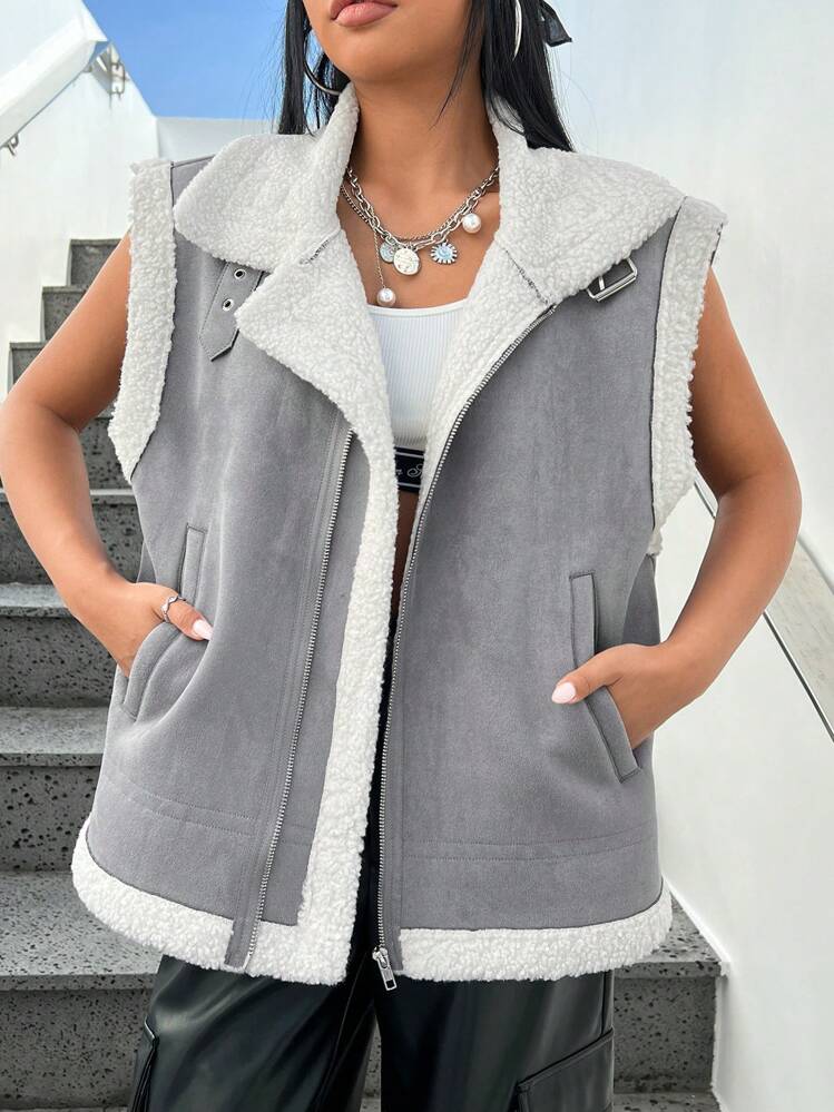 SHEIN EZwear Women s Suede Leather Vest Jacket SHEIN ASIA