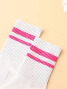 Fashion Striped Sports Mid-Calf Socks - White - View 3