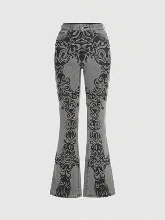 Fairycore Jean Évasé Imprimé Floral Pour Dames