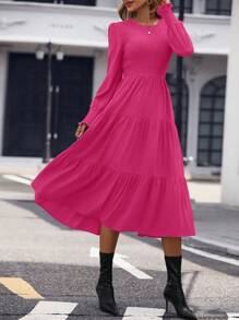 SHEIN Clasi Vestido Largo Con Mangas Largas Y Corte Transversal En La Parte Delantera - Rosa Fucsia - Ver 3