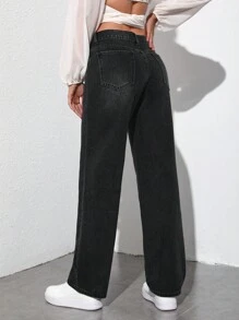 SHEIN Tall Women's Straight-Leg Jeans - Black - View 2