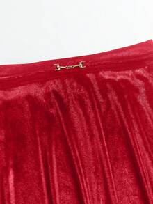 Women's Suede Skirt - Red - View 5