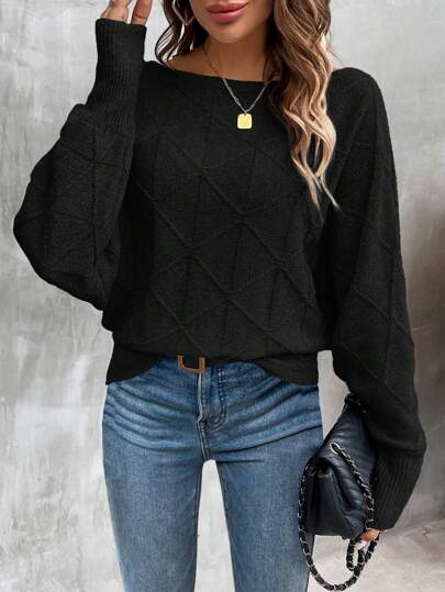 EMERY ROSE Women's Solid Color Batwing Sleeve Sweater,Long Sleeve Tops Knit Pullover Fall Winter Outfit