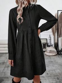 SHEIN LUNE Vestido Con Botones De Color Liso Para Mujer - Negro - Ver 7