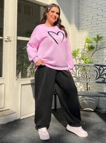 SHEIN EZwear 女款大尺碼心形印花運動衣搭配運動衫及運動褲 - 彩色 - 查看 5