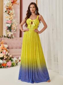 SHEIN Belle Elegant Romantic Multi-Color Gradient Fine Flash Hollow Bow Decorated Sequin A Pendulum Heavy Dress Dress