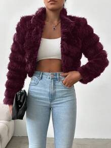 EURMUSE Women's Plush Front-open Jacket - Burgundy - View 1