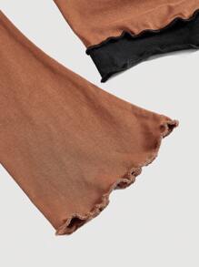 SHEIN MOD 女款拼色百褶掛脖 T 卹 - 棕色 - 查看 4