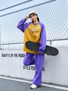 Gameset SHEIN Sport Women'S Letter Print Raglan Sleeve Top And Joggers Sports Suit - Purple - View 5