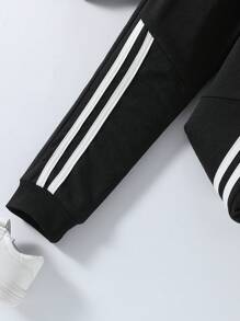 SHEIN Bộ 2 món/Bộ quần áo thun sọc tay ngắn cho bé trai và quần dài - màu đen - Xem 4