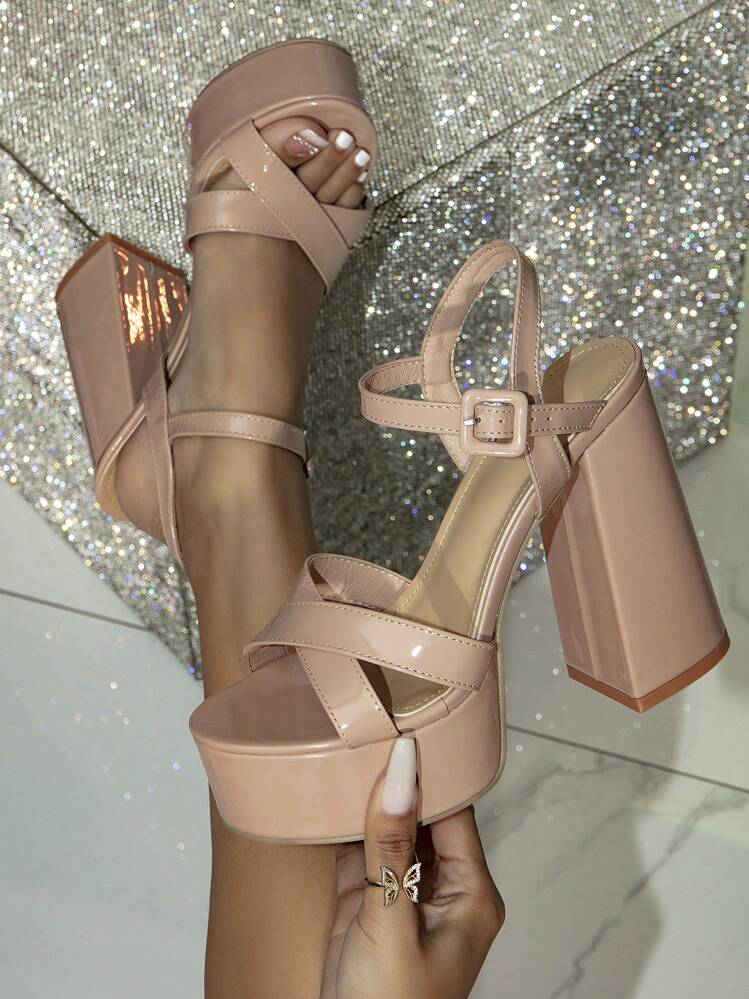 Women s Chunky Heel Water Platform Super High Heel Sandals Nude Ankle Strap High Heels Suitable For Outdoor Wear Fashionable High Heel Sandals For Summer SHEIN