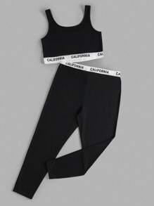 SHEIN EZwear 女性加大尺碼黑色針織運動短上衣和修身打底褲套裝 - 黑色 - 查看 7
