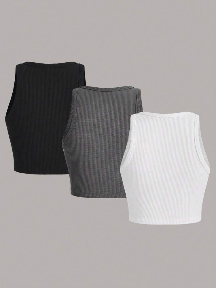 3pcs/Set Plus Size Women Stylish Printed Crop Tops