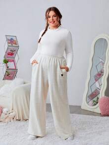SHEIN EZwear 加大碼純色荷葉邊長袖t恤 - 彩色 - 查看 13