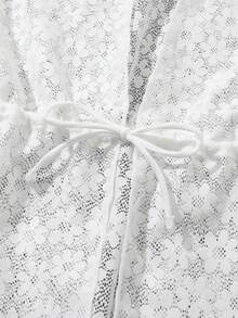 少女蕾絲束腰和服外套 - 白色 - 查看 5