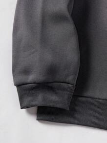 男士标语印花保暖内衬连帽衫 - 深灰色 - 查看 4