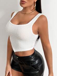 SHEIN SXY 女士純色背帶綁帶短款背心 - 白色 - 查看 6