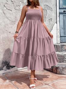 SHEIN Holidaya Plus Ruffle Hem Cami Váy Boho Mùa Hè Trang Phục Đi Biển Cho Phụ Nữ - Màu tím - Xem 5