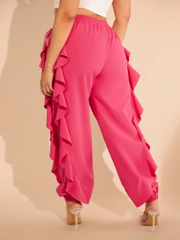 Plus Ruffle Trim Drawstring Waist Pants