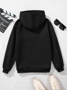 SHEIN Cô gái Tween Hoa In thư Áo nỉ có mũ - màu đen - Xem 2