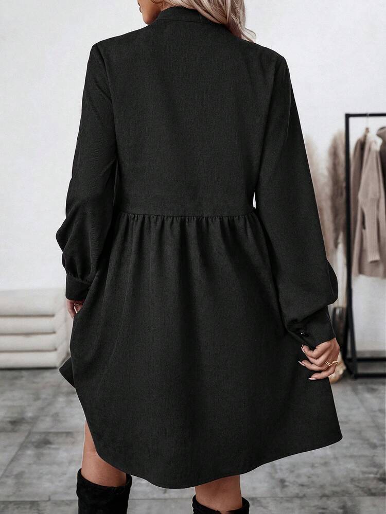 SHEIN LUNE Women's Solid Color Button-Down Dress - Black - View 2