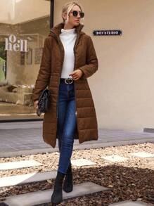 SHEIN LUNE Abrigo acolchado con capucha y cremallera de longitud media - Marrón - Ver 5