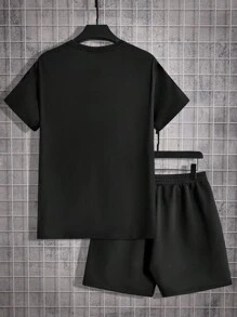 Manfinity RSRT Men's Coconut Tree & Letter Print Short Sleeve T-Shirt And Shorts Outfit, Summer