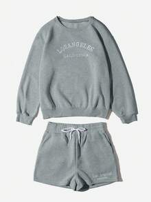 SHEIN EZwear 女式字母繡2件/套 - 灰色 - 查看 4