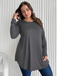 RueChic Plus Size Women's Asymmetrical Hem Long Sleeve T-Shirt - Baby Blue - View 4