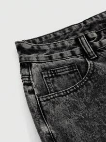 ROMWE Grunge Punk 女士骷髅印花阔腿牛仔裤，男生款牛仔裤 - 深灰色 - 查看 3