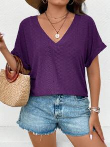 EMERY ROSE 大尺碼女款 V 領蝙蝠短袖 T 卹 - 紫色 - 查看 7