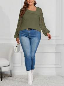 SHEIN Clasi Lace Stitching Plus Size Women'S T-Shirt