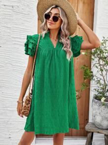 SHEIN LUNE Vestido Recto Con Mangas Con Volantes Para Mujer