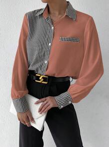 SHEIN Privé 大腳骨圖案釦扣長袖襯衫 - 藕粉色 - 查看 6