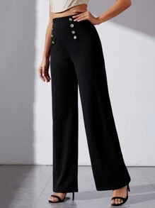 SHEIN Tall Ladies' Straight-Legged Pants - Black - View 6