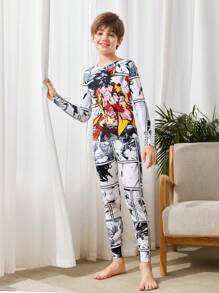 2入組修身款卡通印花圓領長袖t恤和針織睡衣,非常適合冬季 - 彩色 - 查看 5