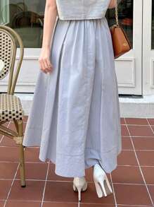 SHEINNeu 搭扣帶裝飾高腰裙 - 灰色 - 查看 2