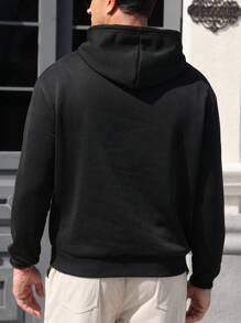 男士字母印花抽绳卫衣 - 黑色 - 查看 2