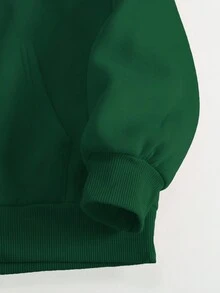 SHEIN EZwear Slogan Printed Kangaroo Pocket Hoodie - Dark Green - View 5