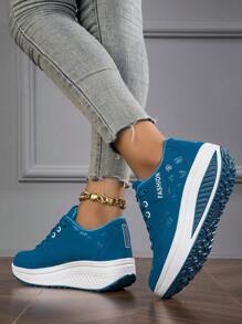 Giày thể thao nữ mùa thu/đông thiết kế thoáng khí, thoải mái, gót nhọn, đế dày, buộc dây, giày thể thao cho nữ - Màu xanh lam - Xem 5