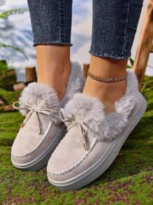 Women Korean Style Warm Thermal Lined Snow Boots, New Arrival Versatile Flat Shoes, Autumn/Winter - Grey - View 4