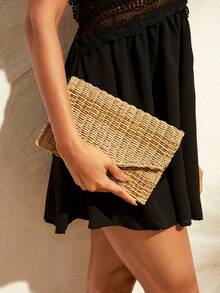 SHEIN VCAY 女性翻蓋手拿包 - 駝色 - 查看 7