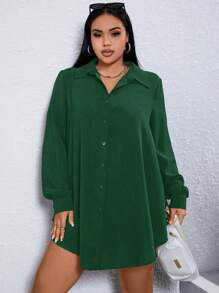 SHEIN Essnce 女性大尺碼鬆身襯衫裙 - 墨綠色 - 查看 4